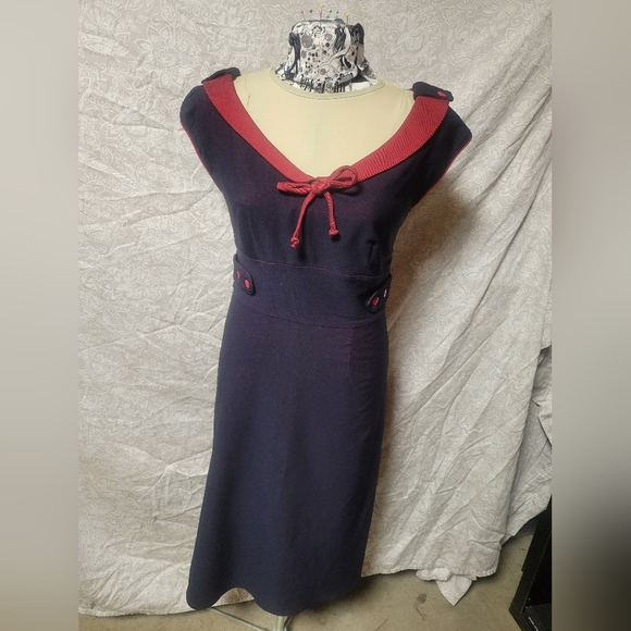 Perfect pinup dress navy red Stop Staring L - Picture 7 of 10
